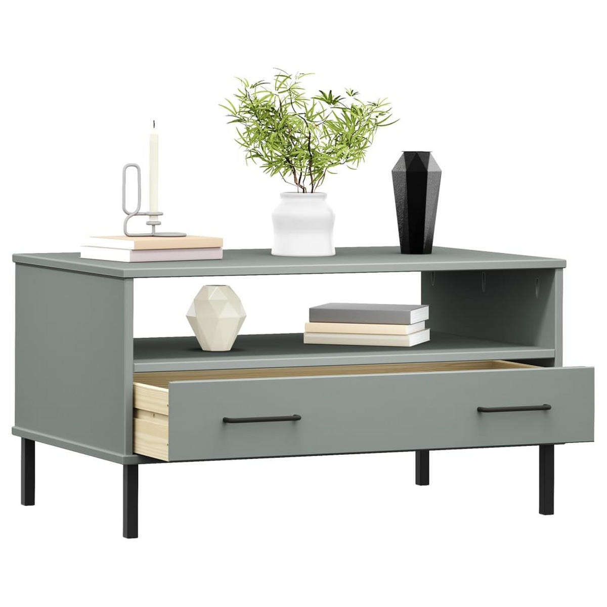 COUCHTISCH OSLO mit Metallbeinen Grau 85x50x45 cm Massivholz - Grau, Holzwerkstoff (85/50/45cm) - furnicato