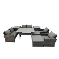 GARTENMÖBELSET mit 2 Sesseln,2 Zweisitzer,2 Hockern,Esstisch,2 Beistelltischen Polyrattan Dunkelgrau 8-Sitzer - Dunkelgrau/Grau, Glas/Kunststoff - Fimous