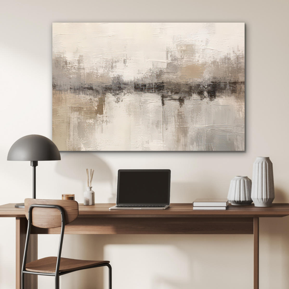 METALLBILD Moderne Kunst - Abstrakt - Beige 90x60 cm - Beige, Metall (90/60cm) - MuchoWow