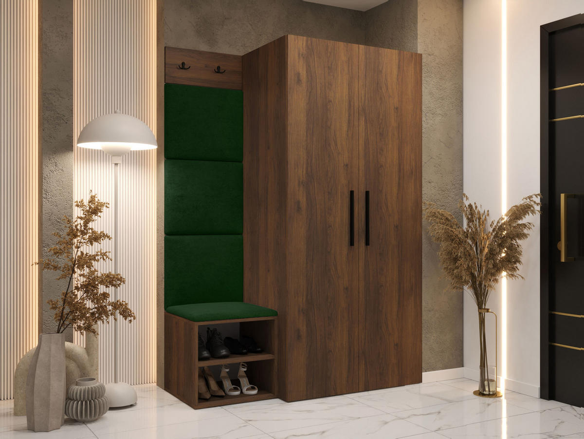 MOBILIER PENTRU HOL Medi IV - culoare lemn de nuc/verde, material plastic/compozit lemnos (80/191/50cm) - MIRJAN24