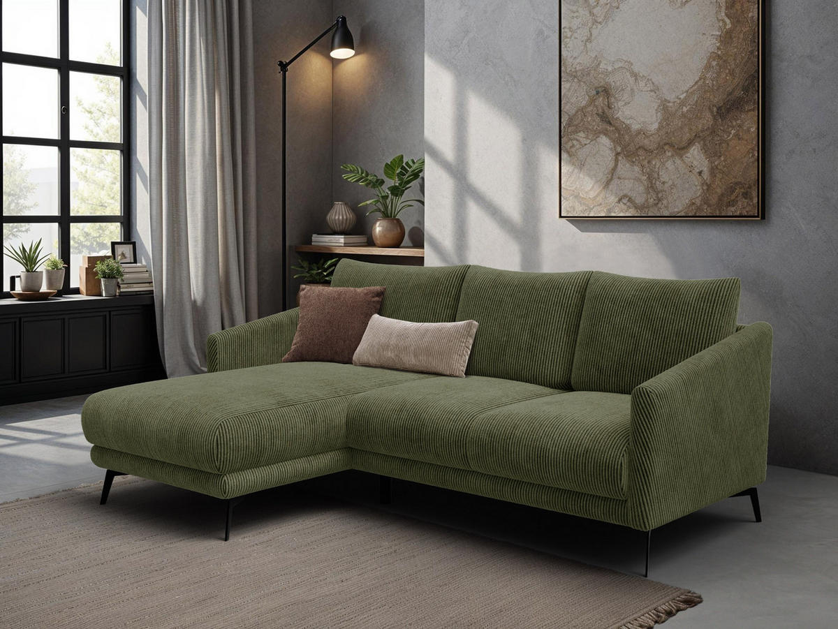 ECKSOFA VILT 3-Sitzer, olive - Schwarz/Olivgrün, Holzwerkstoff/Textil (221/156cm) - Courtois Laville