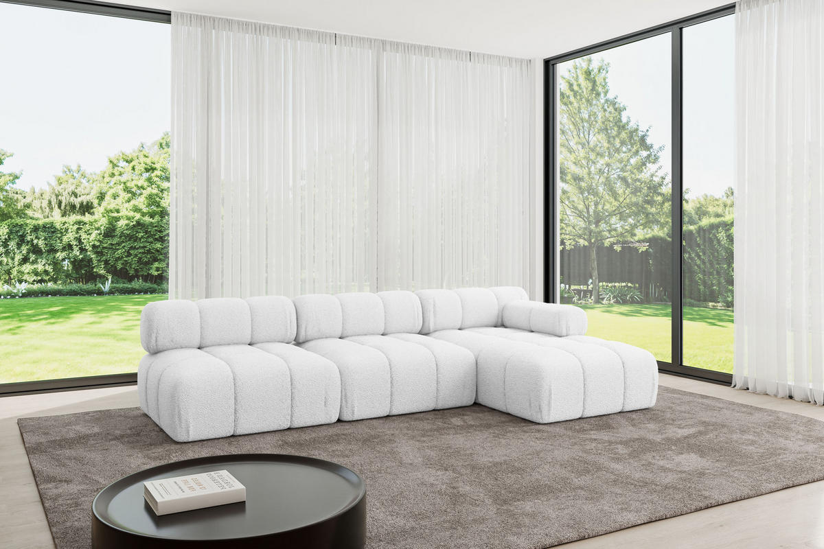 ECKSOFA modulares Sofa Razon-L2 - 285x160x70 cm Weiß Bouclé - Weiß, Holzwerkstoff/Textil (285/160cm) - ALTDECOR