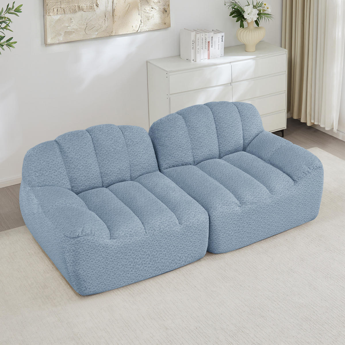 2-SITZER Sofa aus granuliertem Fleece mit modularem, montagefreiem Design Blau - Blau, Textil (104/79/210cm) - Modenvie
