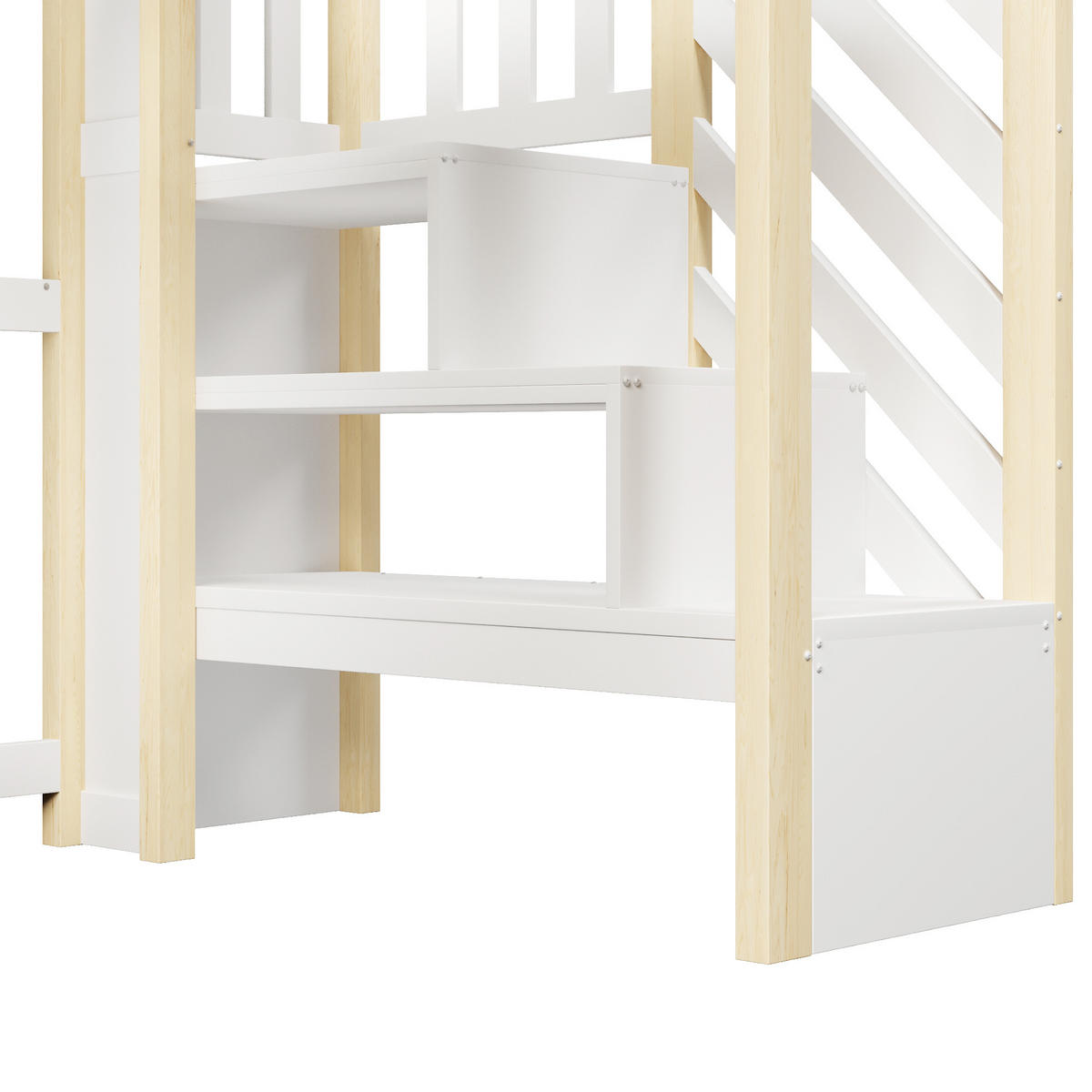 HOCHBETT 90/200 cm DE-33119 mit LED und Stauraumtreppe Weiß/Natur - Naturfarben, Holzwerkstoff (90/200cm) - ComfortXL