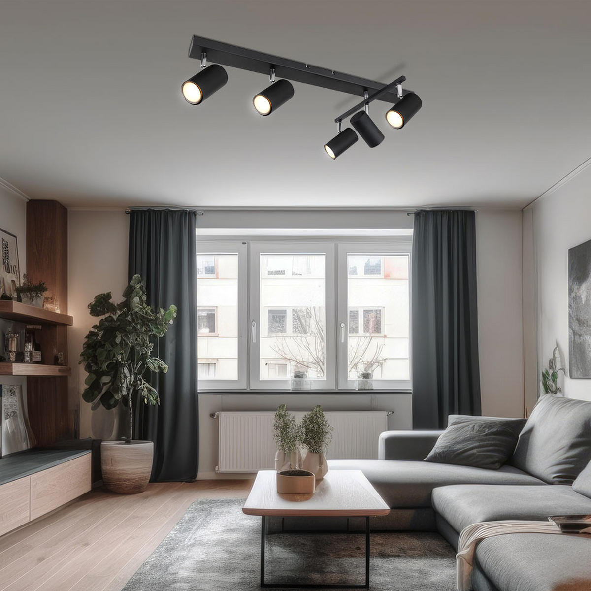 DECKENLEUCHTE Metall Schwarz bewegliche Spots - Schwarz, Metall (70/35/17cm) - Globo Lighting