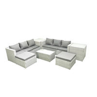 GARTENGARNITUR mit 3-SITZER SOFA,COUCHTISCH Polyrattan Hellgrau-Mix 8-Sitzer - Hellgrau/Grau, Glas/Kunststoff - Fimous