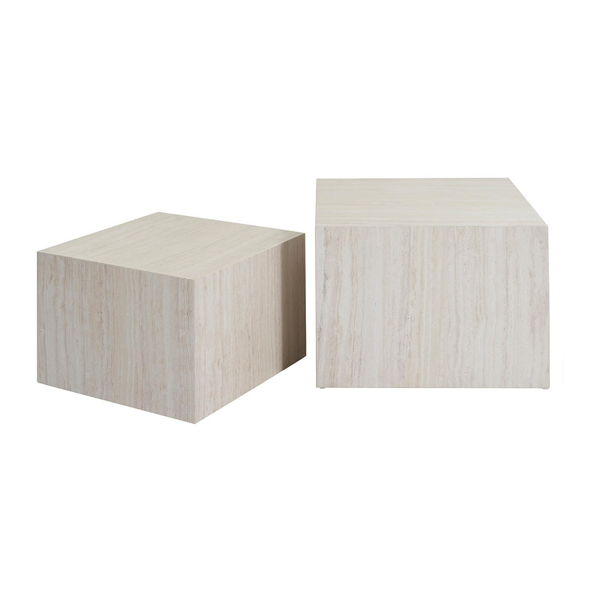 BEISTELLTISCHE Bestelltisch Travertin-Effekt 2er-Set CALLA - Beige, Holz (58/58/40cm) - Miliboo