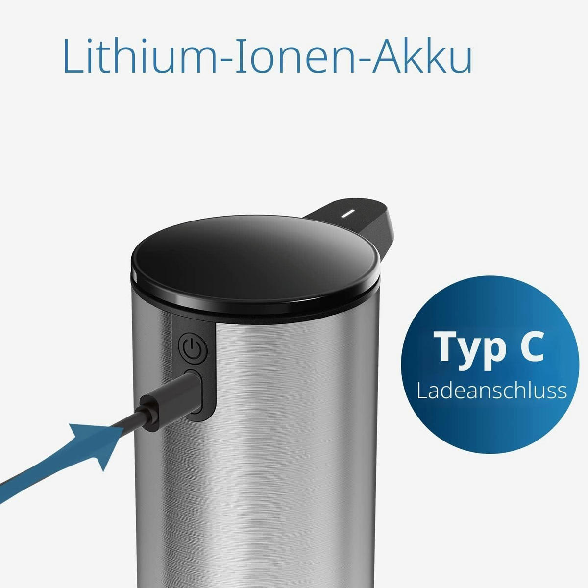 SEIFENSPENDER Automatisch Edelstahl mit Sensor 280ml USB-Aufladung Gebürstet - Silberfarben, Metall (8/18.5/12cm)