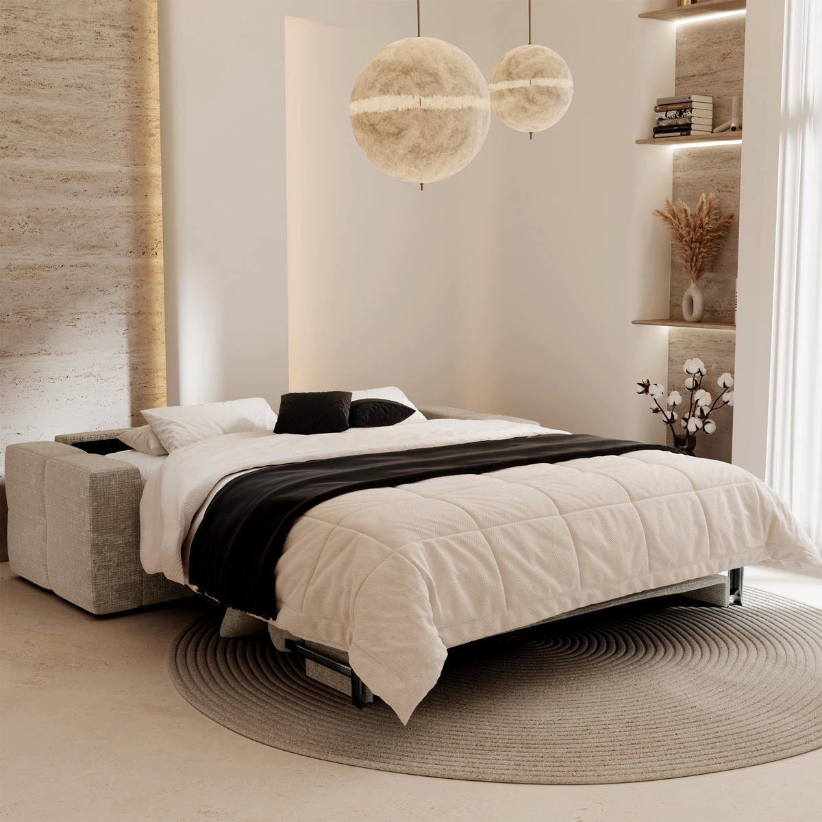 SCHLAFSOFA Express VIBE Geprägter Samt Beige 206cm - Beige, Textil (206/80/100cm) - Premium Interiors
