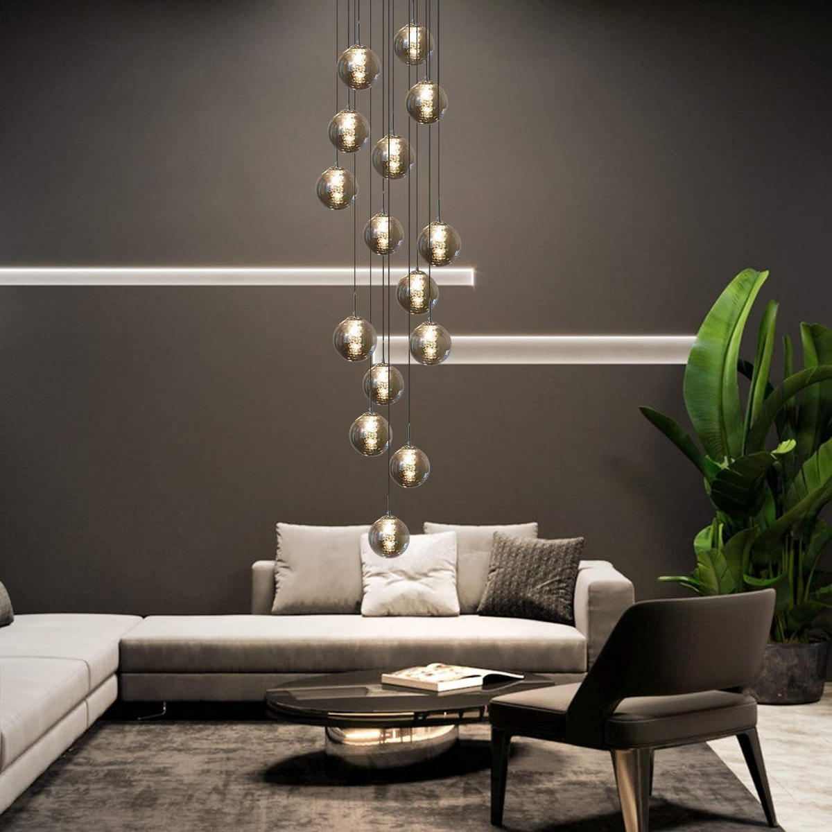 LED-HÄNGELEUCHTE Morgenfalk 40/300/40 cm - Grau, Glas (40/40/300cm) - ZMH