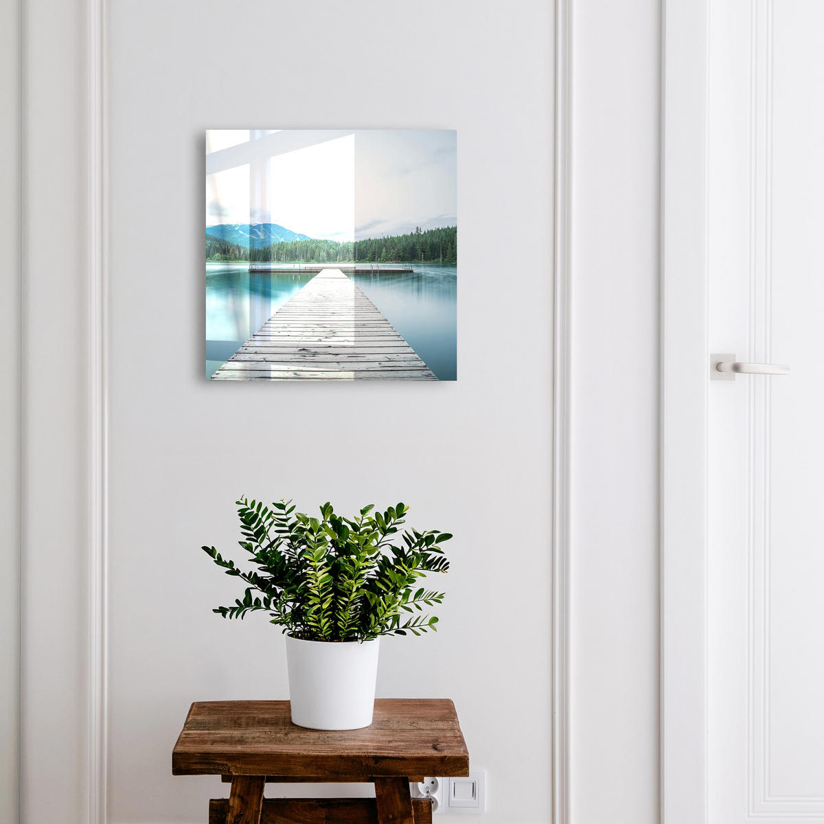SCHLÜSSELBOX Weiß 30x30 cm – Türöffnung nach rechts - See der Ruhe - Blau, Metall (30/30/5cm) - TULUP