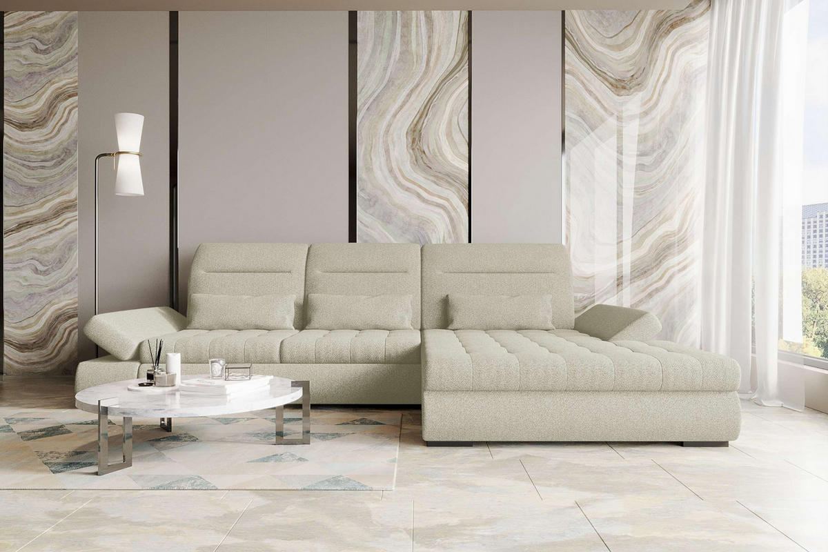 ECKSOFA Toscana Plus Strukturstoff inkl. Schlaffunktion - Hellgrau, Textil (300/179cm) - 99rooms