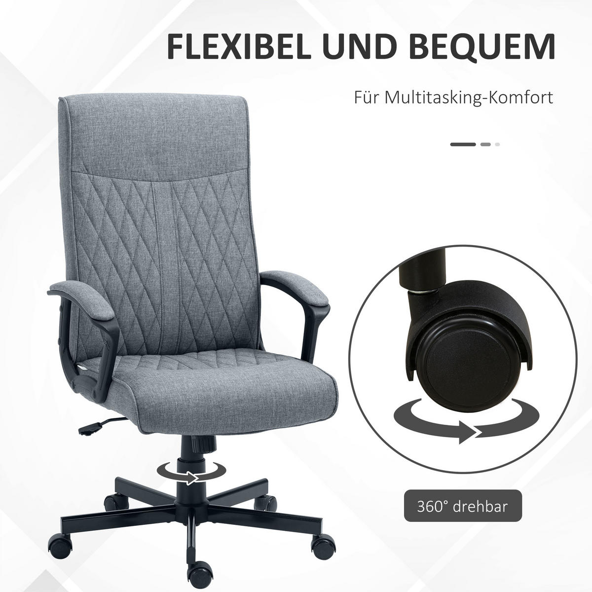 BÜROSTUHL mit Wippfunktion, Höhenverstellbarer Schreibtischstuhl für Büro Grau - Dunkelgrau, Metall (65/112.5/72cm) - Vinsetto