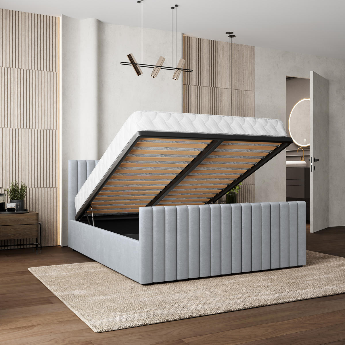 POLSTERBETT CANOVA 160x200 cm mit Bettkästen - Hellgrau - Hellgrau, Holz (160/200cm) - MASSENO