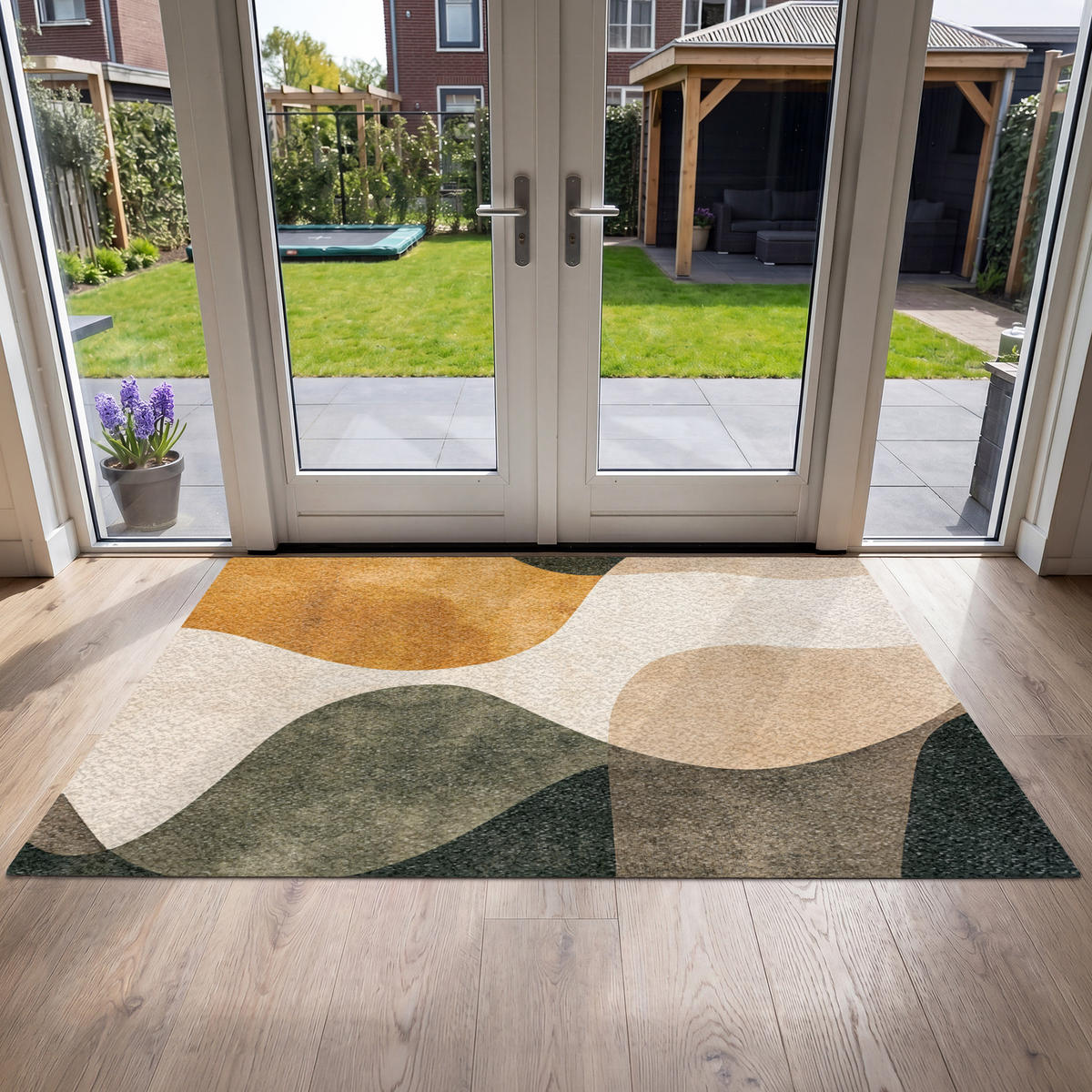 FUSSMATTE Formen - Ockergelb - Abstrakt Flurteppich 180x120 cm - Multicolor, Kunststoff (180/120cm) - MuchoWow