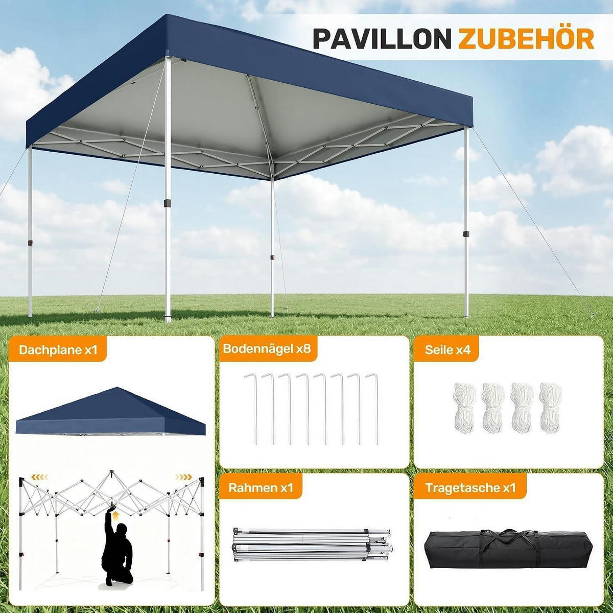 GARTENPAVILLON 300 x 300 cm Wasserdicht UV-Schutz 50+ Blau - Blau, Textil (300/265/300cm)
