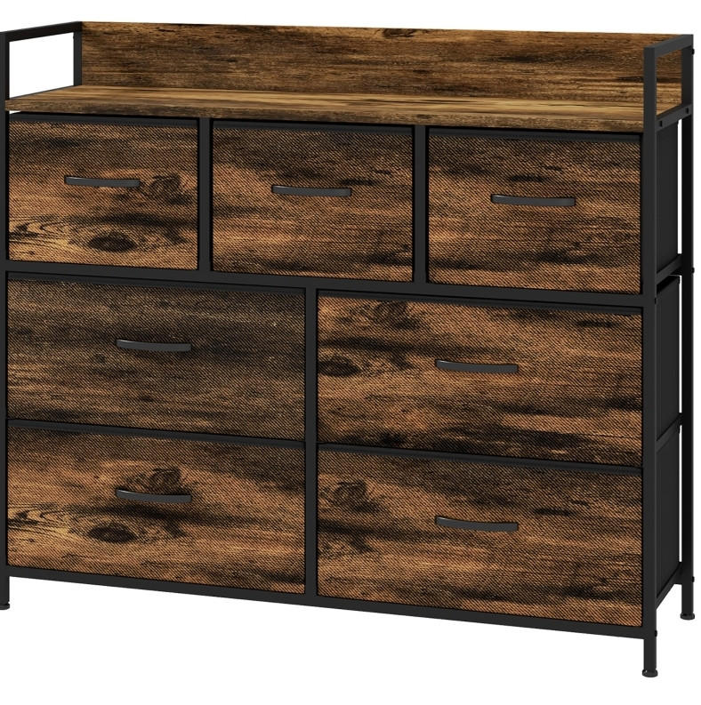 Modfu KOMODA z polyesteru 98x29x85 cm hnědá se 7 zásuvkami, horní odkládací plochou a ocelovým rámem