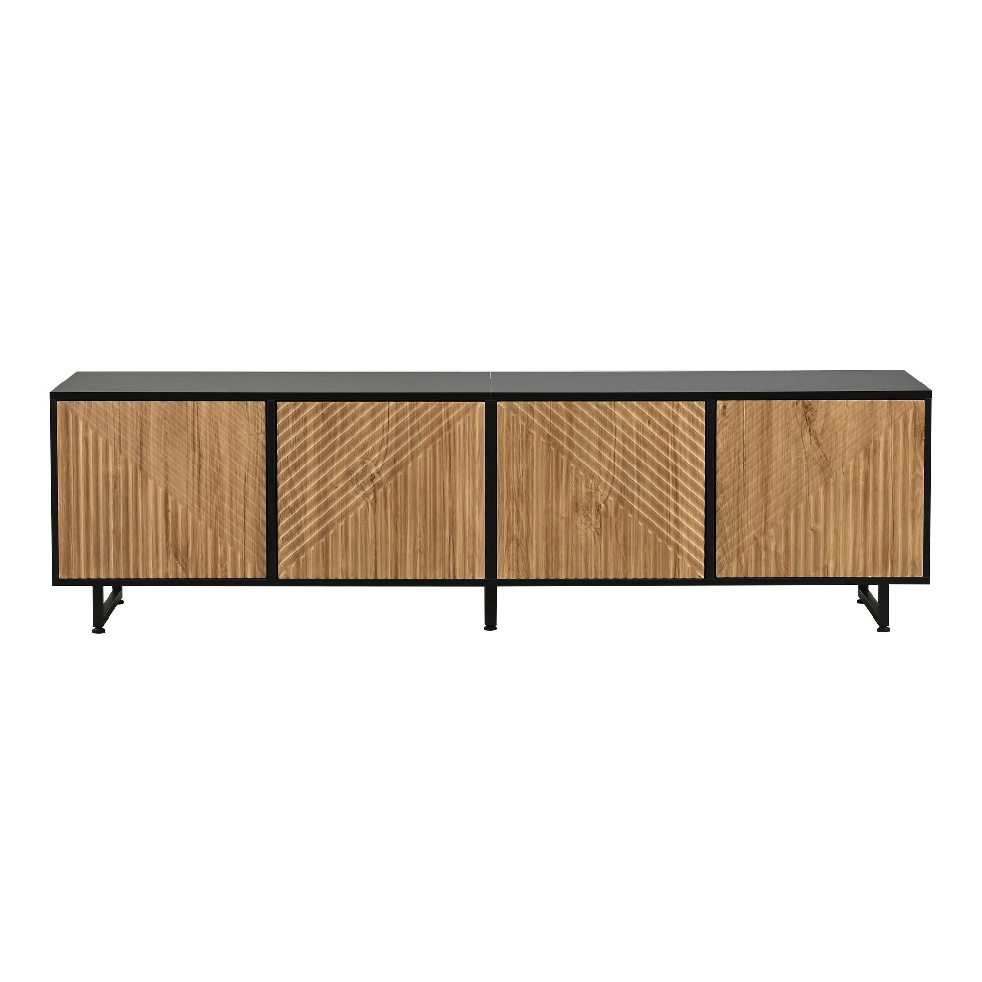 TV-LOWBOARD holzwerkstoff in natur & schwarz mit metallgestell, 4 türen - Naturfarben, Holzwerkstoff (180/50/40cm) - Urban Meuble