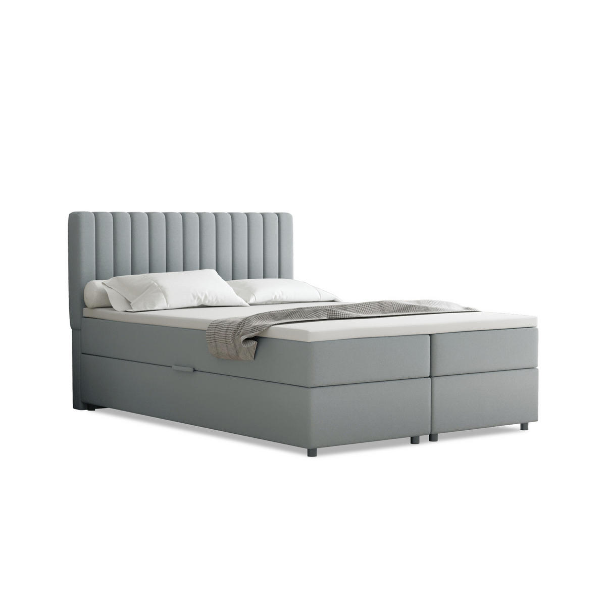 BOXBETT Everest grau 140 x 200 cm Doppelbett mit hochwertiger Bonell-Matratze und Topper - Hellgrau, Holz (140/200cm) - Panda Möbel