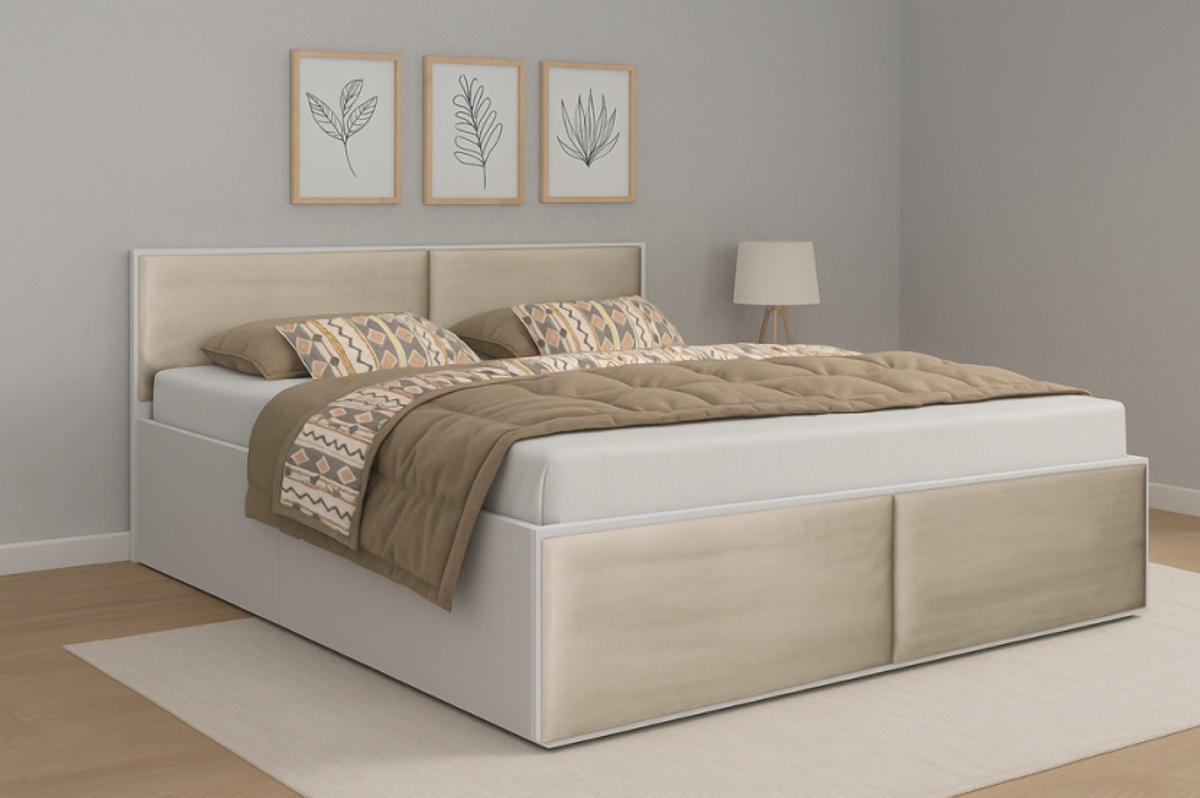 BETT Beige ALDO 2 Mit Gepolsterten Paneelen 120x200 cm - Beige, Textil (120/200cm) - Sepro Meble