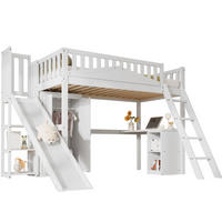 ETAGENBETT 90/200 cm Weiß mit Fallschutzgitter und Tisch aus Kiefer+MDF - Weiß, Holzwerkstoff (90/200cm) - OKWISH