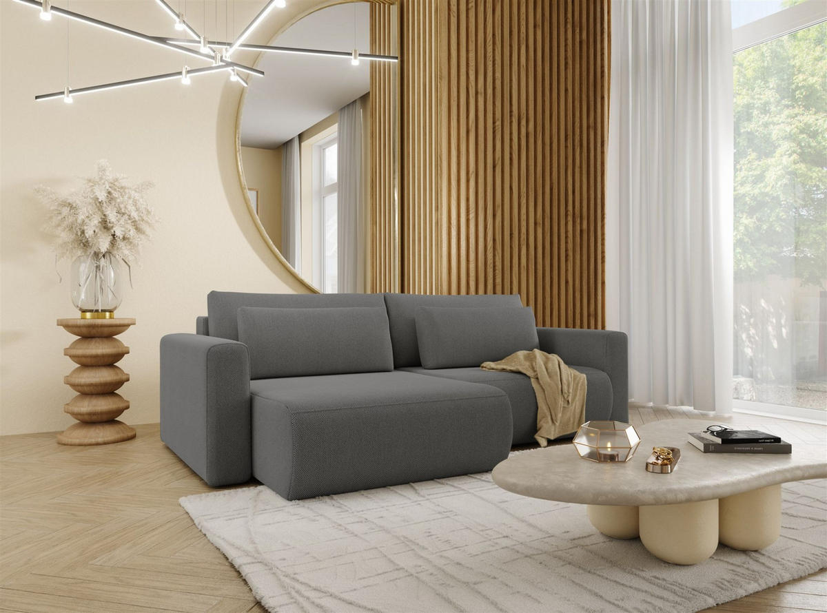 ECKSOFA Chaira Mit Schlaffunktion - Dunkelgrau, Holzwerkstoff/Textil (240/149cm) - Fun Möbel