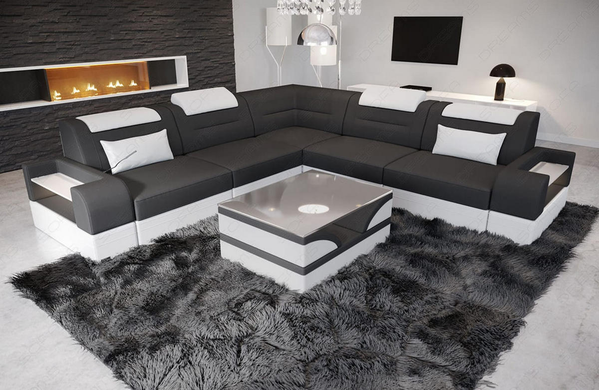COUCH Trivento L-Form Dunkelgrau Weiß Mikrofaserstoff - Dunkelgrau, Kunststoff (274/274cm)