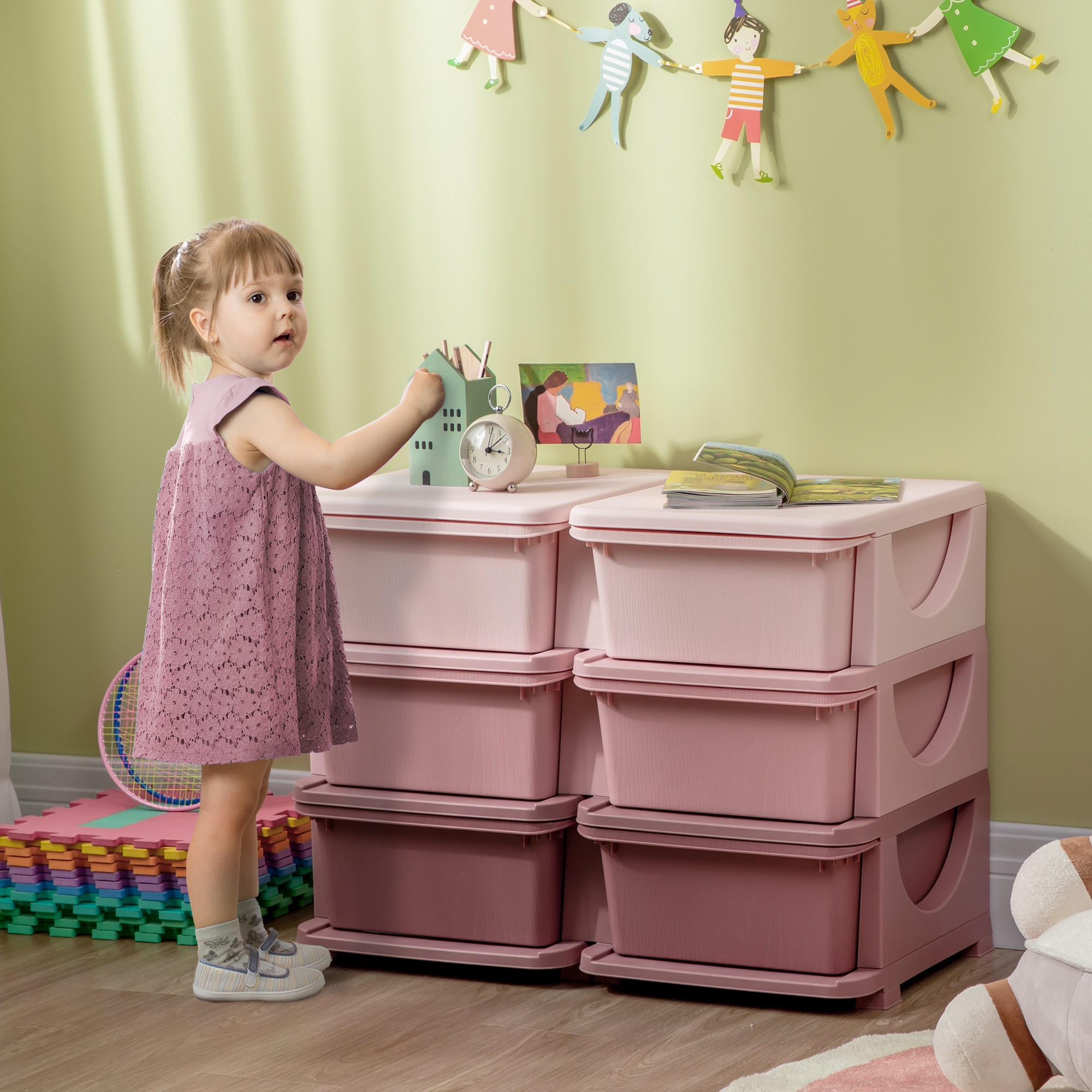 SCHUBLADENSCHRANK, Kunststoff, Rosa/Violett, 75L x 37B x 56,5H cm - Violett/Rosa, Kunststoff (37/56.5/75cm) - HOMCOM