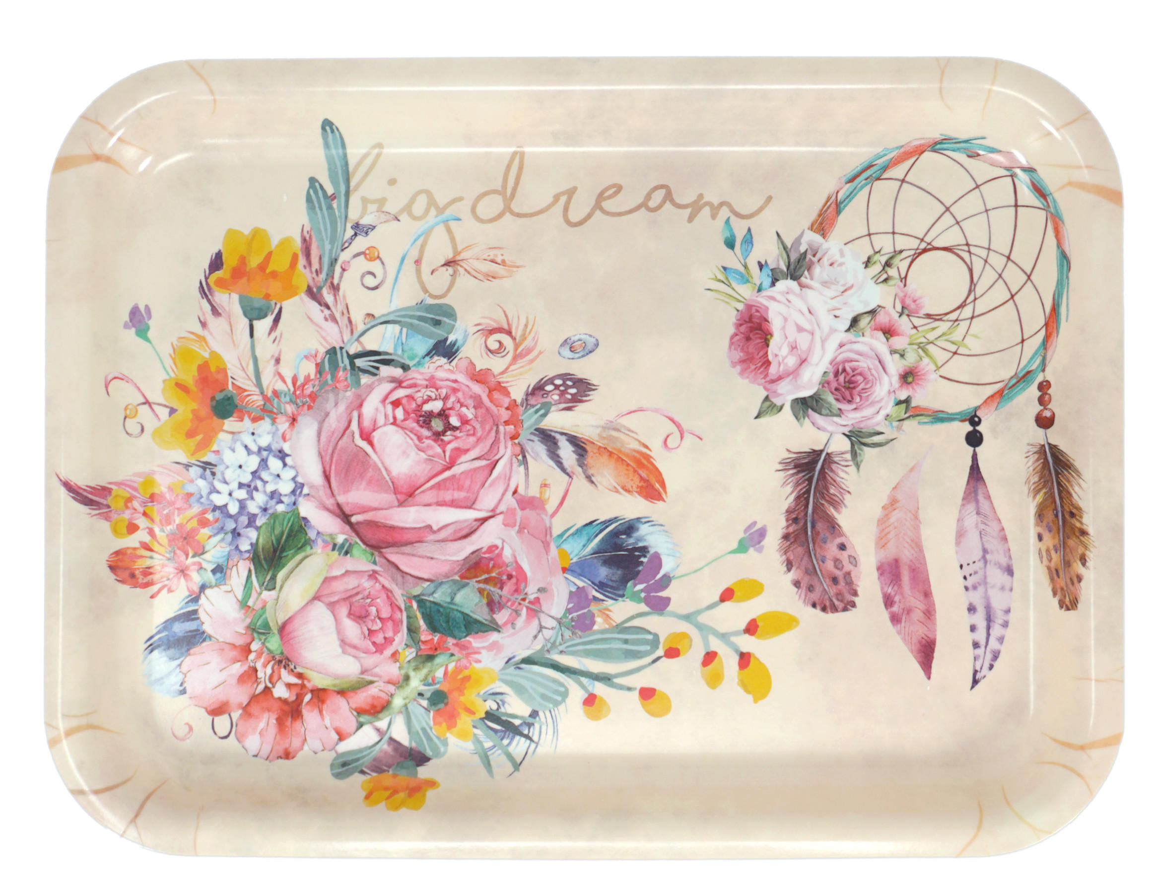 TABLETT Traumfänger, rechteckige Melamin Serviertablett 31x23 cm - Beige, Kunststoff (23/2/31cm) - Lashuma