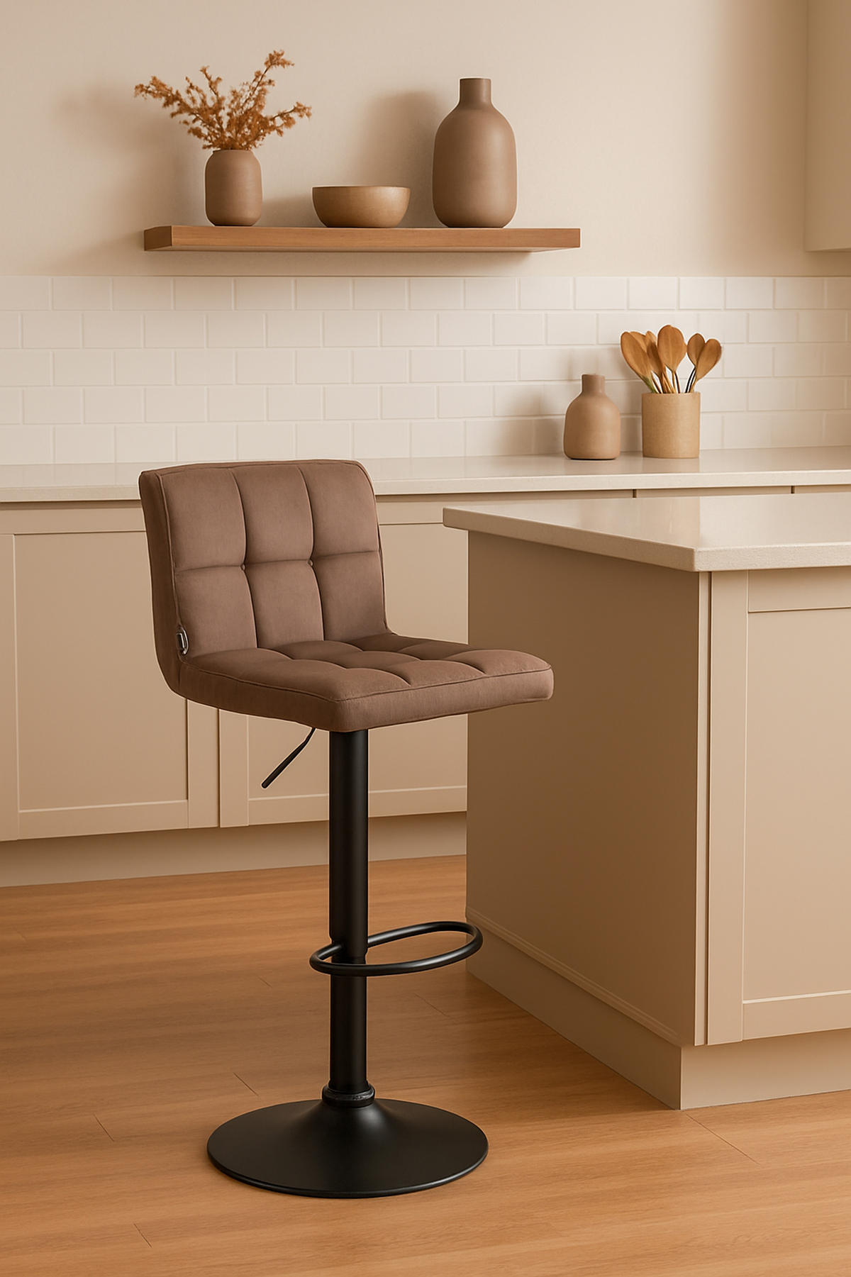BARHOCKER Peran Samt schwarz braun - Schwarz/Braun, Textil/Metall (46/114/47cm) - TPFLiving