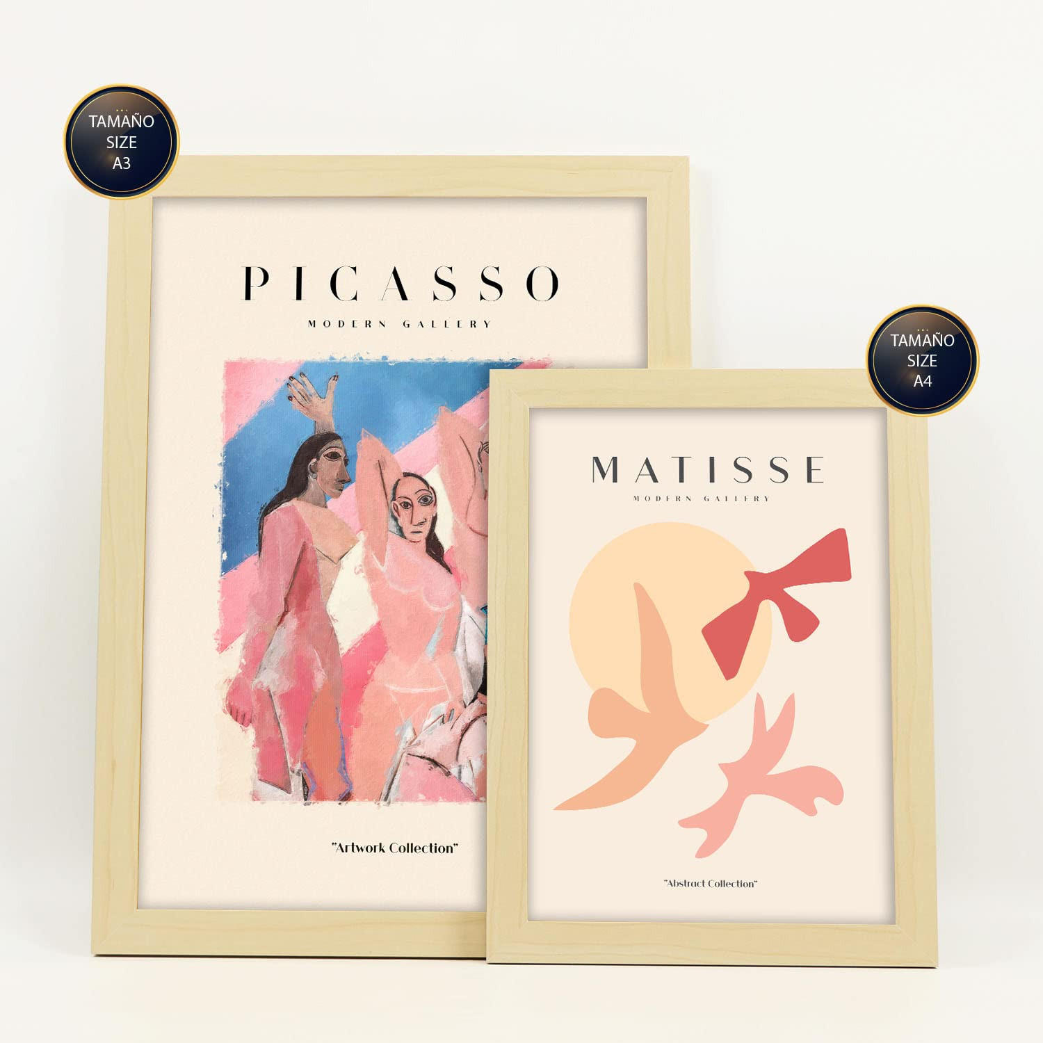 POSTER Set Mit 6 Von Picasso Und Matisse Körper Drucke Des Fauvismus Und Surrealismus Für Innenarchitektur A3 & A4 Rahmen Aus Hellem Holz - Beige, Papier (29/3cm) - Nacnic