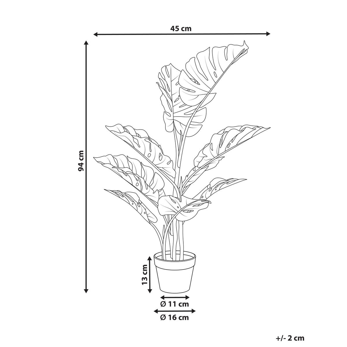 KUNSTPFLANZE im Blumentopf 94 cm Grün/Schwarz Monstera Plant - Schwarz/Grün, Kunststoff (94cm) - Beliani