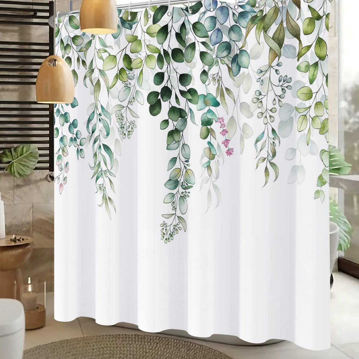 DUSCHVORHANG Aquarell-Pflanzenmuste Salbeigrün 180/180 cm - Salbeigrün, Textil (180/180cm) - Kaket