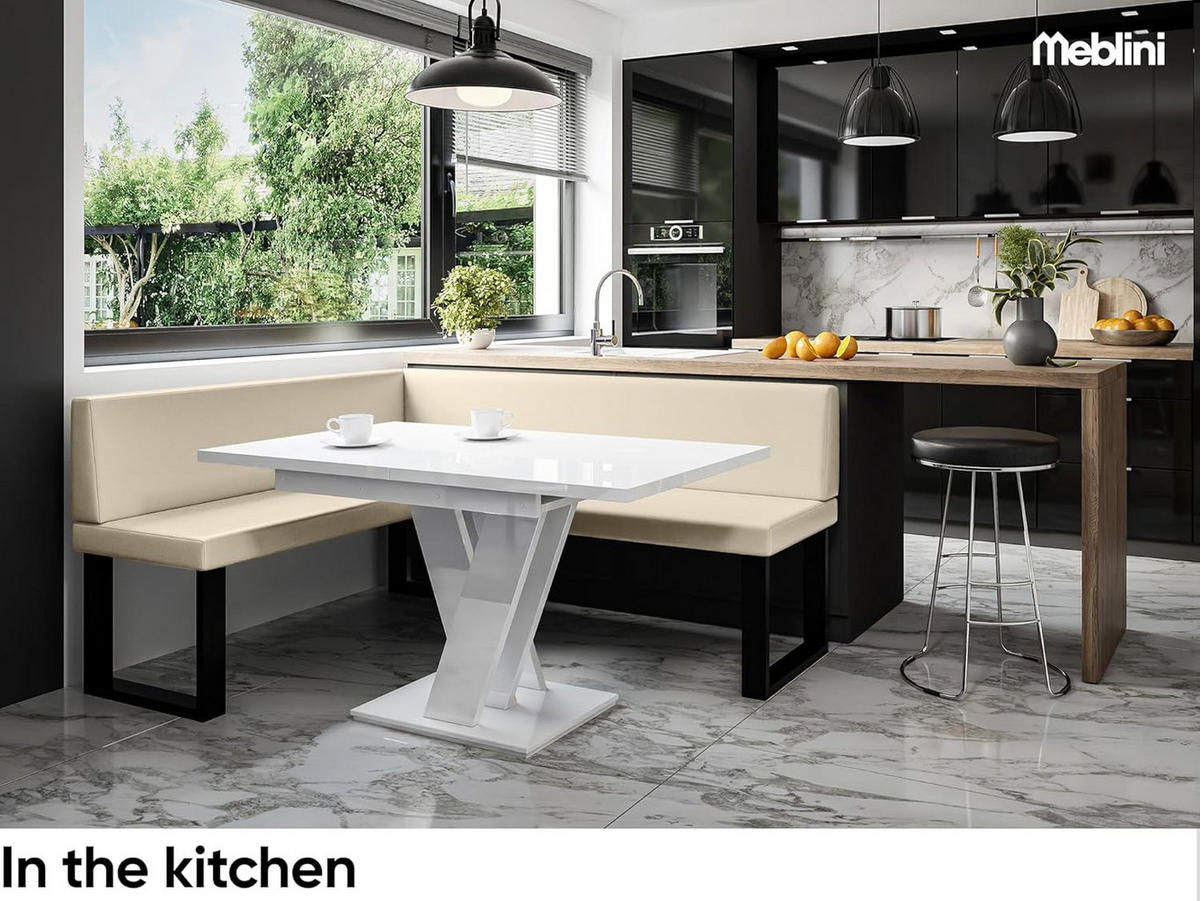 ECKBANK TONI_U - Creme, Leder (128/168cm) - Meblini