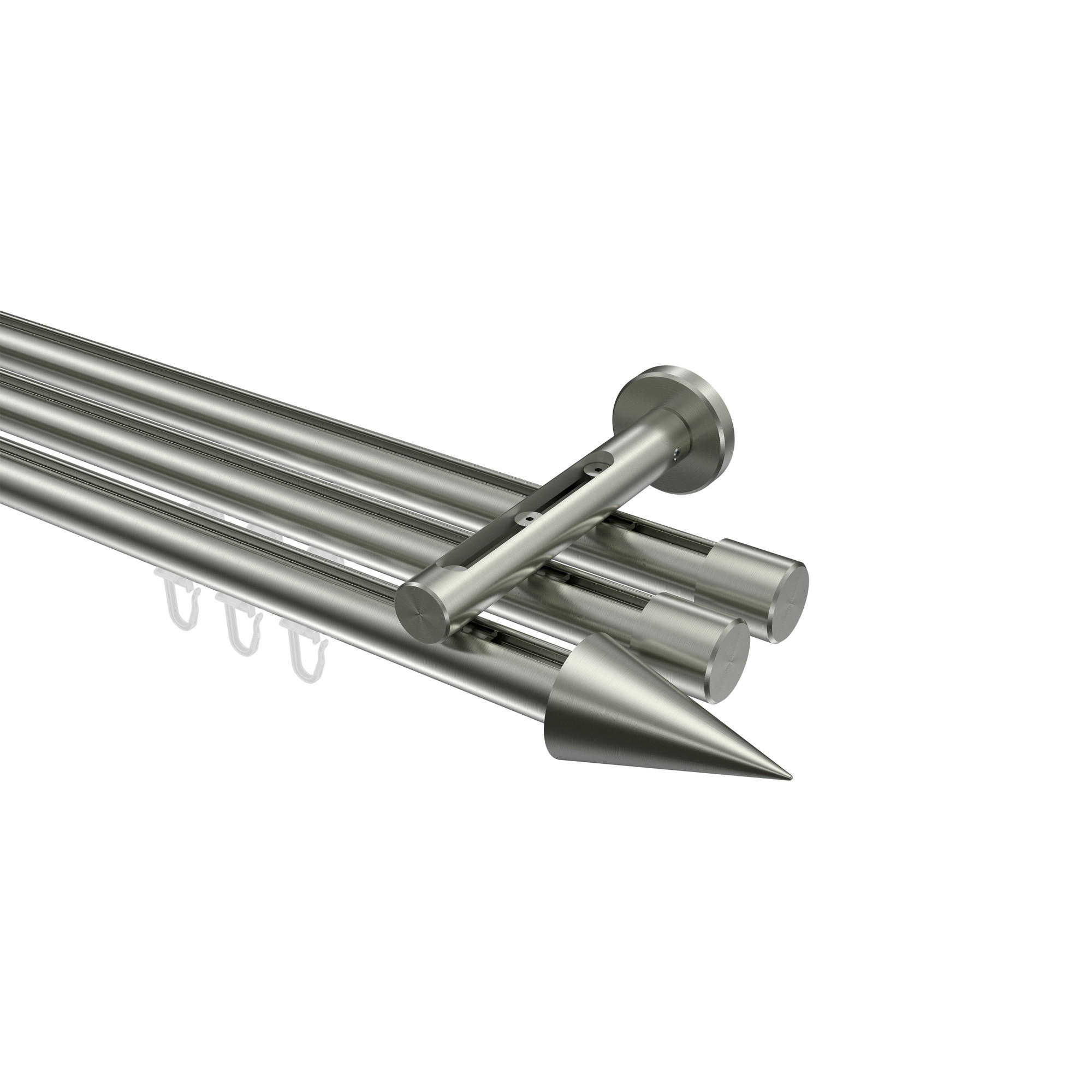 GARDINENSTANGE INNENLAUF Siteno Savio 360 cm (geteilt in 2 x 180 cm), 3-läufig, 20 mm Ø Edelstahl-Optik - Edelstahlfarben, Metall (360cm) - INTERDECO