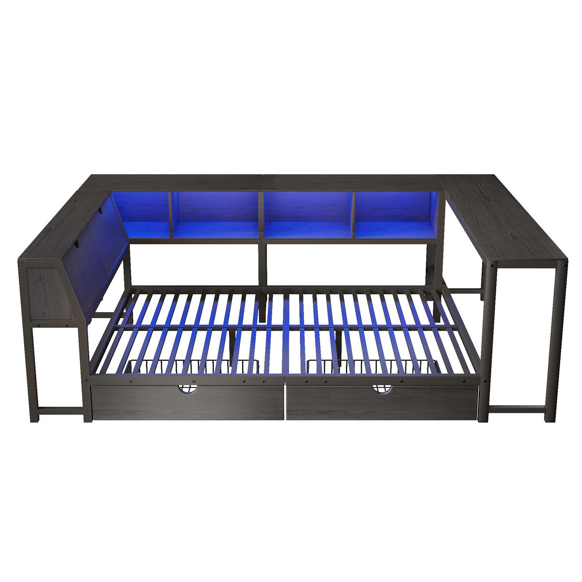 METALLBETT 140x200cm mit Stauraum-Kopfteil, Schwarz - Schwarz, Metall (140/200cm) - KOMHTOM
