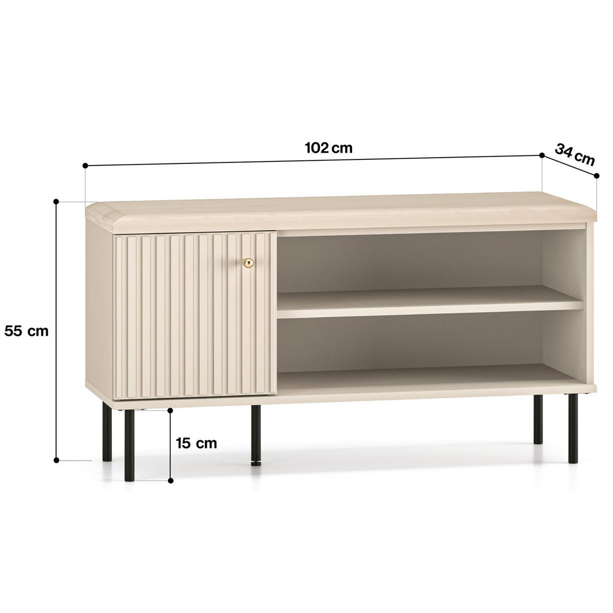 SCHUHSCHRANK Caletto Beige 102 cm - Beige/Goldfarben, Holzwerkstoff/Metall (102/55/34cm) - Selsey
