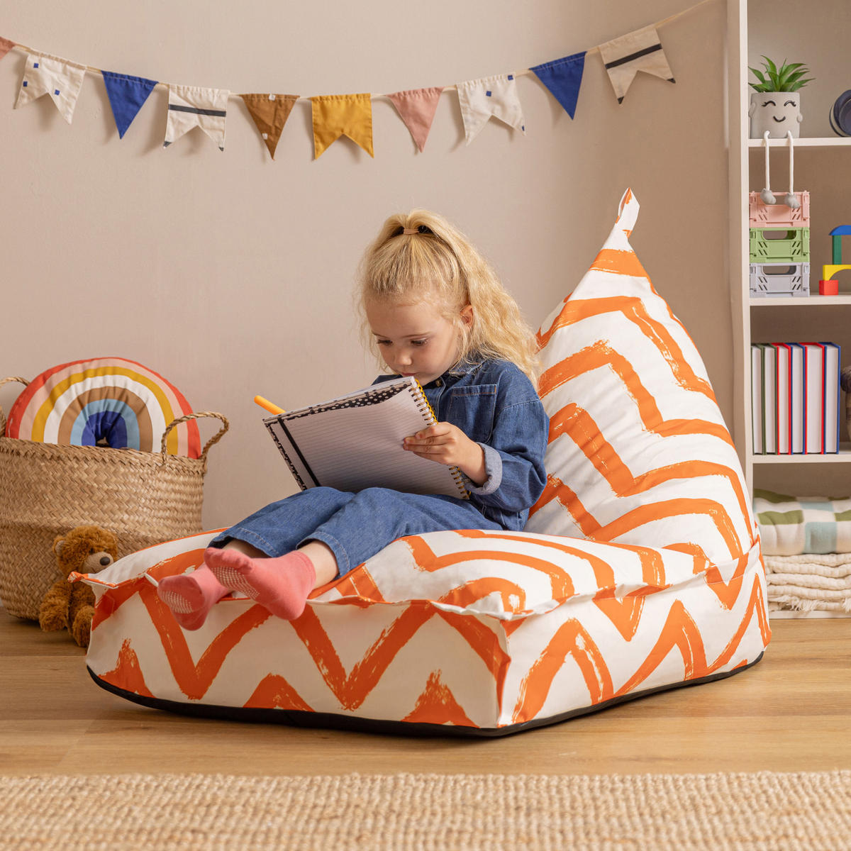 KINDERSITZSACK Liege Zickzack - Orange, Textil (72/66/102cm) - icon