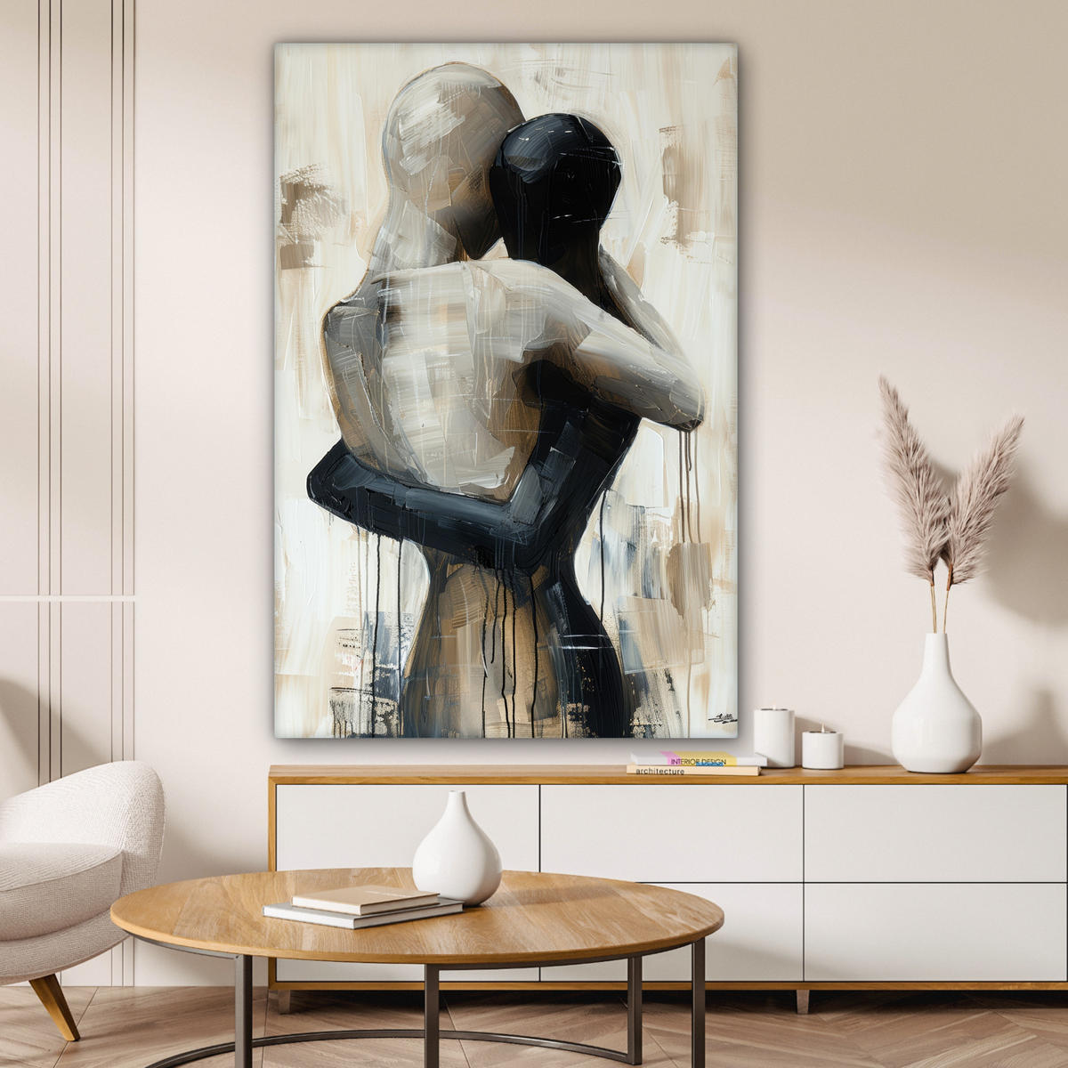 LEINWANDBILD Abstrakt - Liebe - Schwarz und weiß - Modern Deko XXL 80x120 cm - Schwarz, Textil (80/120cm) - MuchoWow