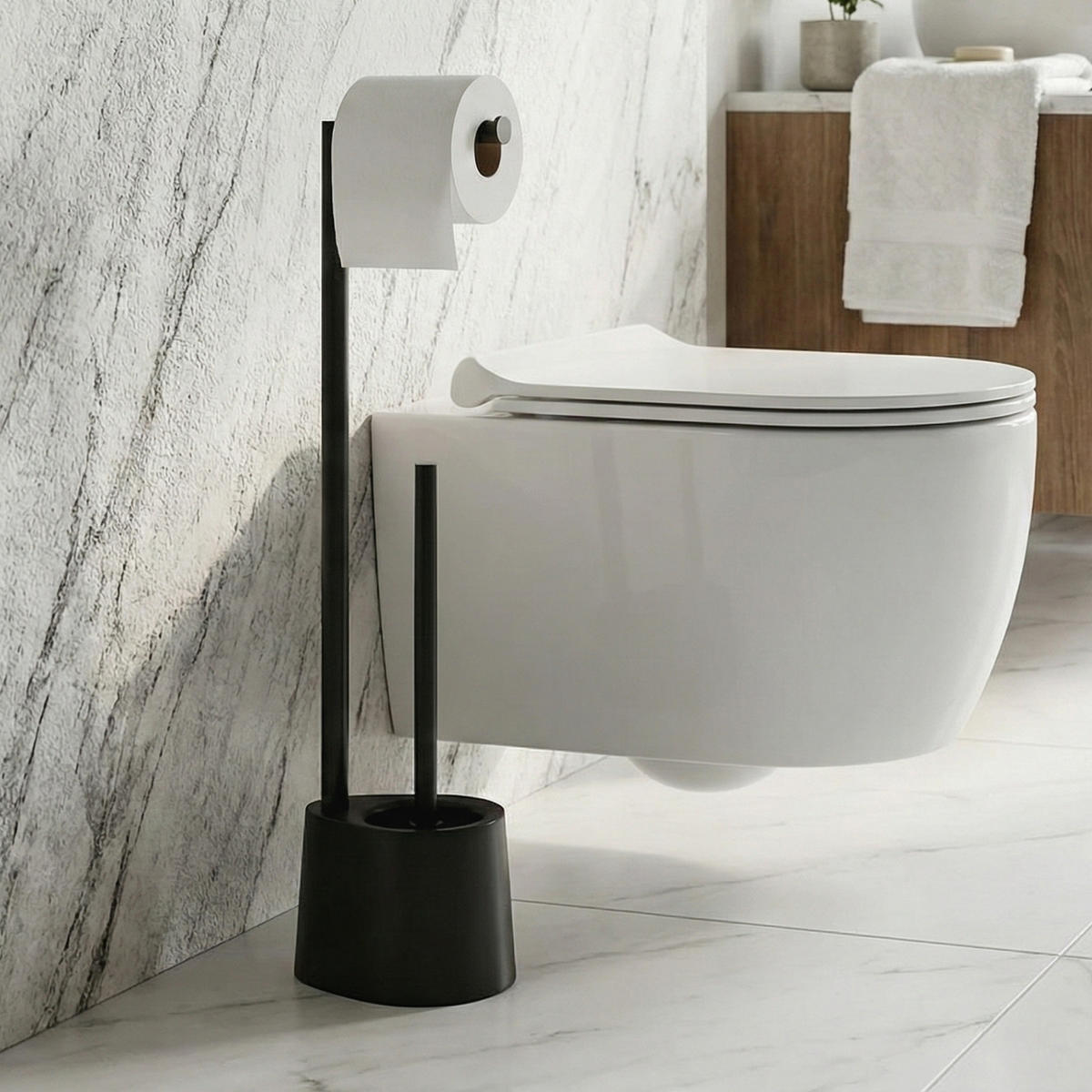 PAPIERSTÄNDER STILK mit Bürstenbehälter - Schwarz, Metall (16/63/13cm)