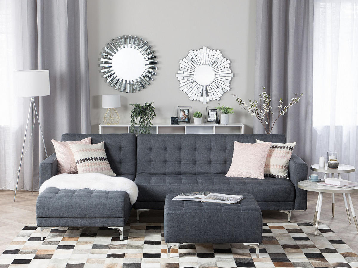 SCHLAFSOFA linksseitig mit Ottomane Polsterbezug Dunkelgrau Aberdeen - Dunkelgrau, Textil (267/168cm) - Beliani