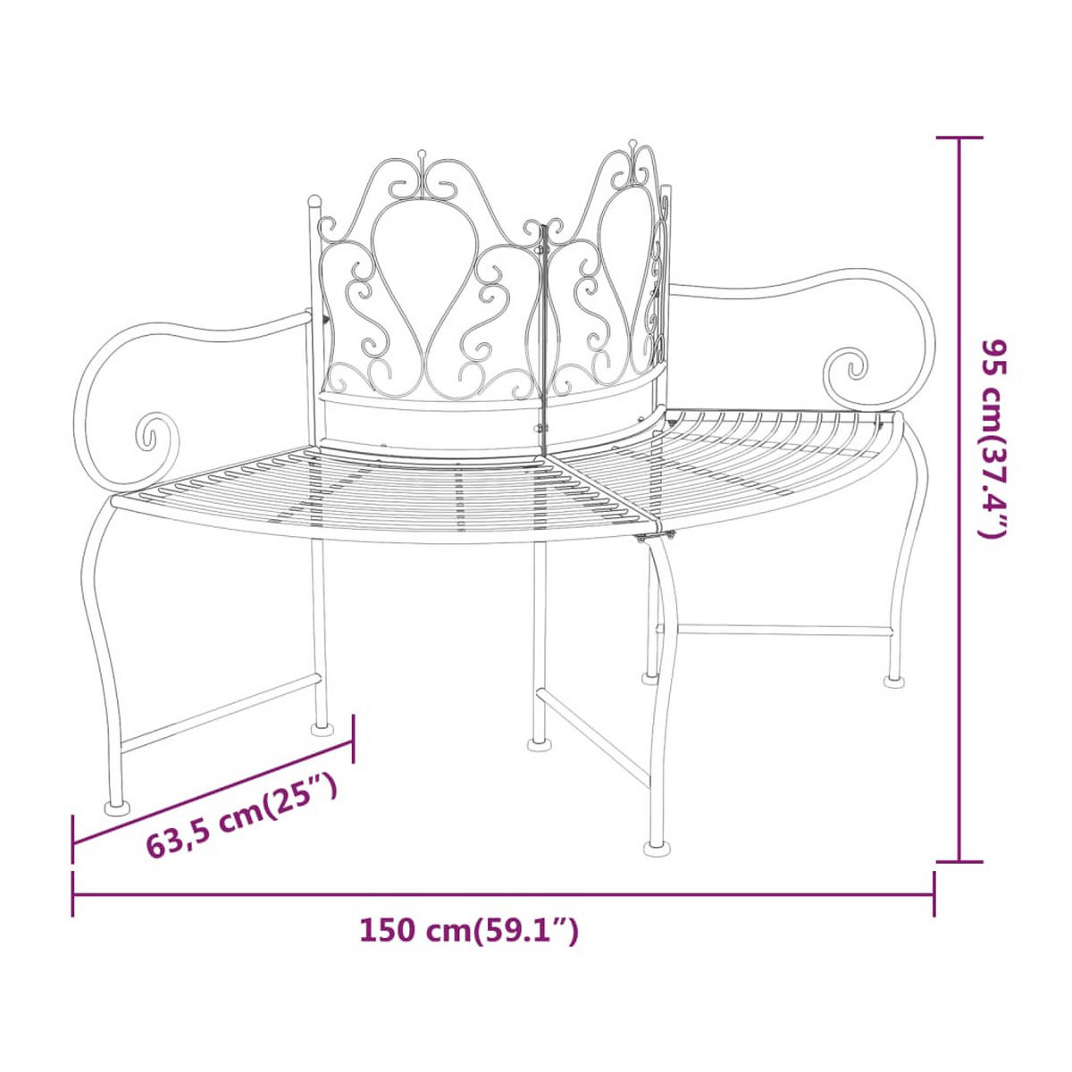 BAUMBANK 150 Cm Schwarz Stahl - Schwarz, Metall (150/95/63.5cm) - vidaXL