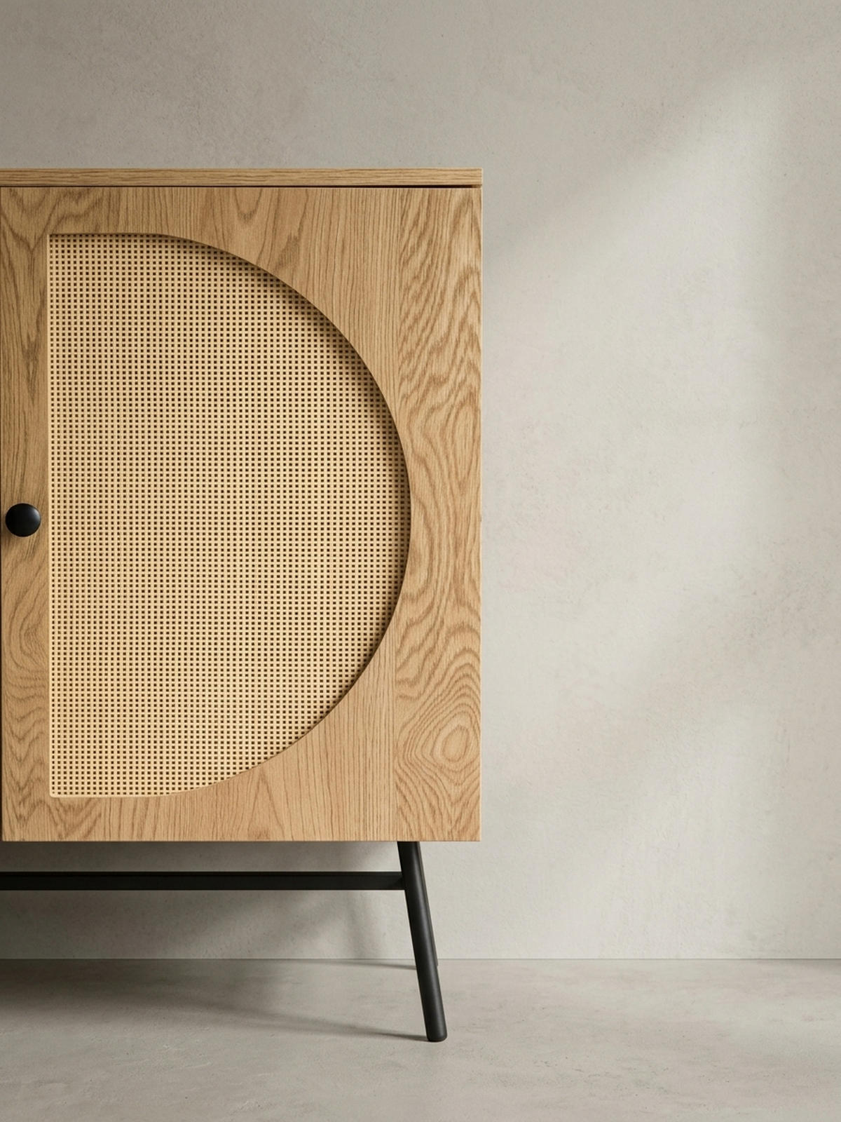 SIDEBOARD – Eiche-Dekor/Rattan, 140x80x39 cm, 3 Türen, hoch - Schwarz/Braun, Holzwerkstoff/Metall (140/80/39cm) - KADIMA DESIGN