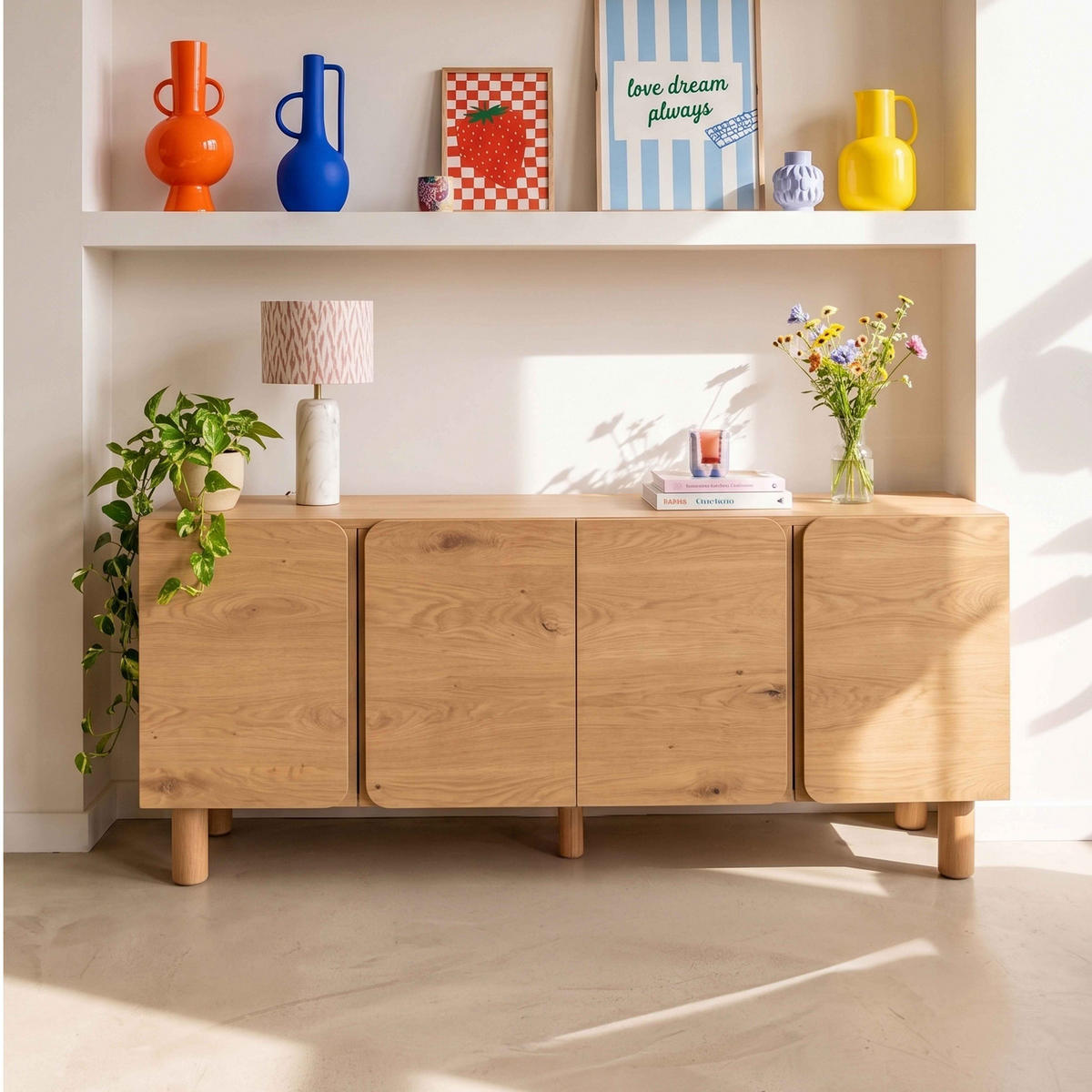 SIDEBOARD, helles Holz - Beige, Holz (180/75/38.2cm) - Oviala