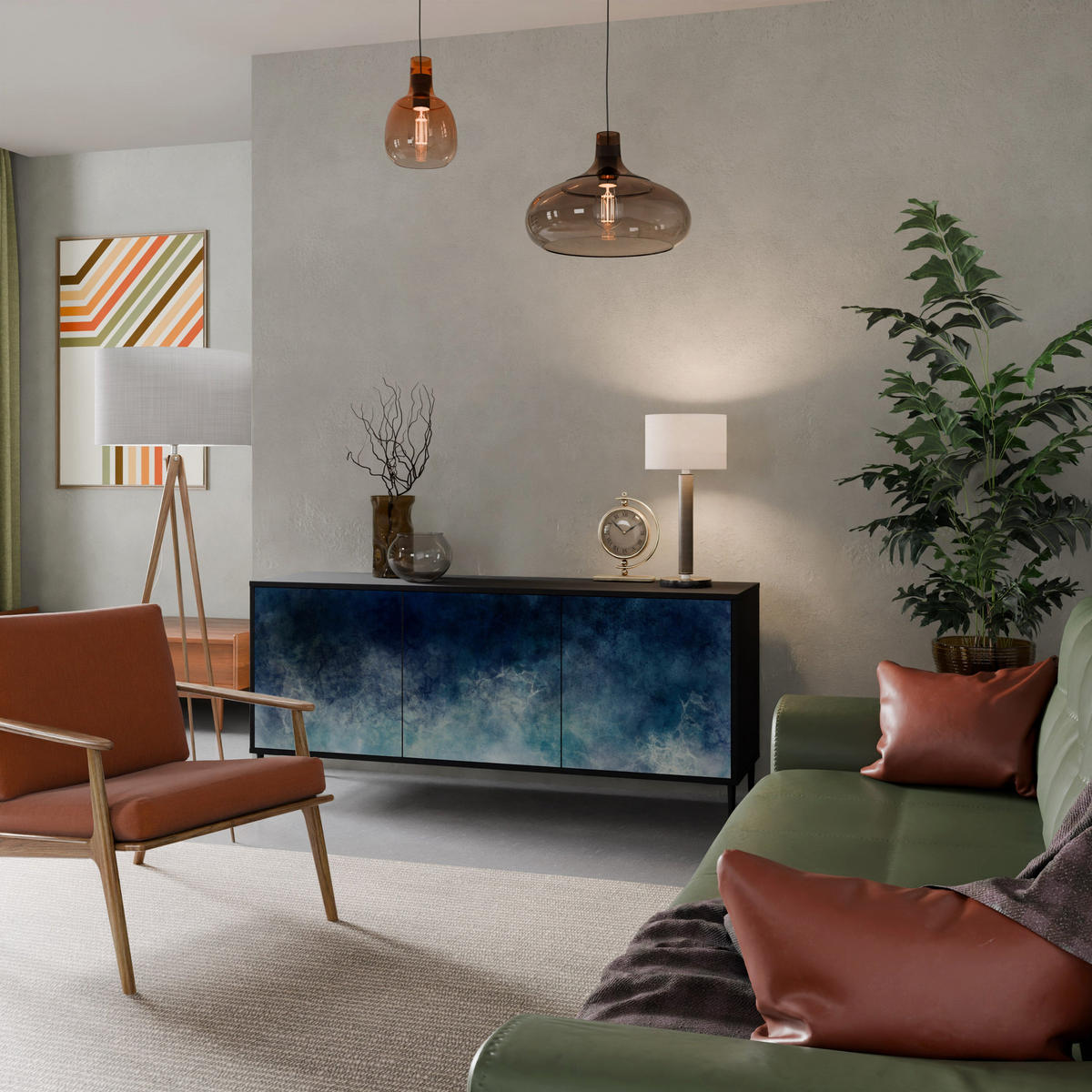 SIDEBOARD CELESTIAL FALL, Eicheneffekt, 164,5x42x77,5 cm, 3 Türen - Eichefarben/Buchefarben, Holzwerkstoff/Buchenholz (164.5/77.5/42cm) - SpaceRebels