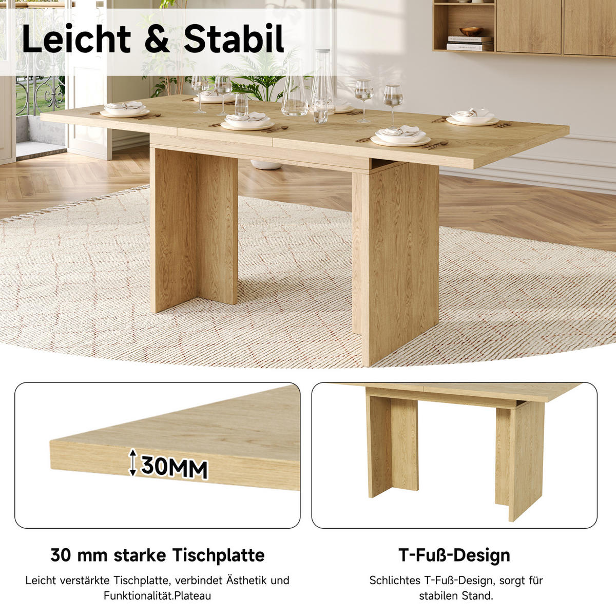 ESSTISCH aus MDF 140-180x80 cm Eichefarben ausziehbar für 6-8 Personen mit 30 mm Tischplatte - Eichefarben, Holzwerkstoff (180/80/75cm) - Modfu