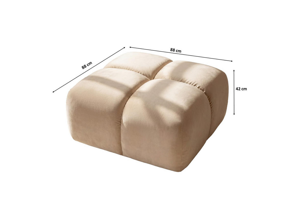 HOCKER, Pouf, Veloursstoff Bluvel, Creme, Averro - Creme, Holz (88/42/88cm) - Kaiser Möbel
