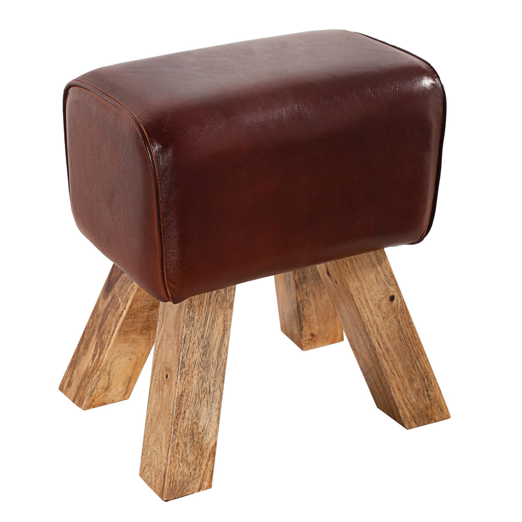 HOCKER TURNBOCK Mango Echtleder Coffee 45 cm - Braun, Mangoholz/Leder (40/45/30cm) - riess-ambiente