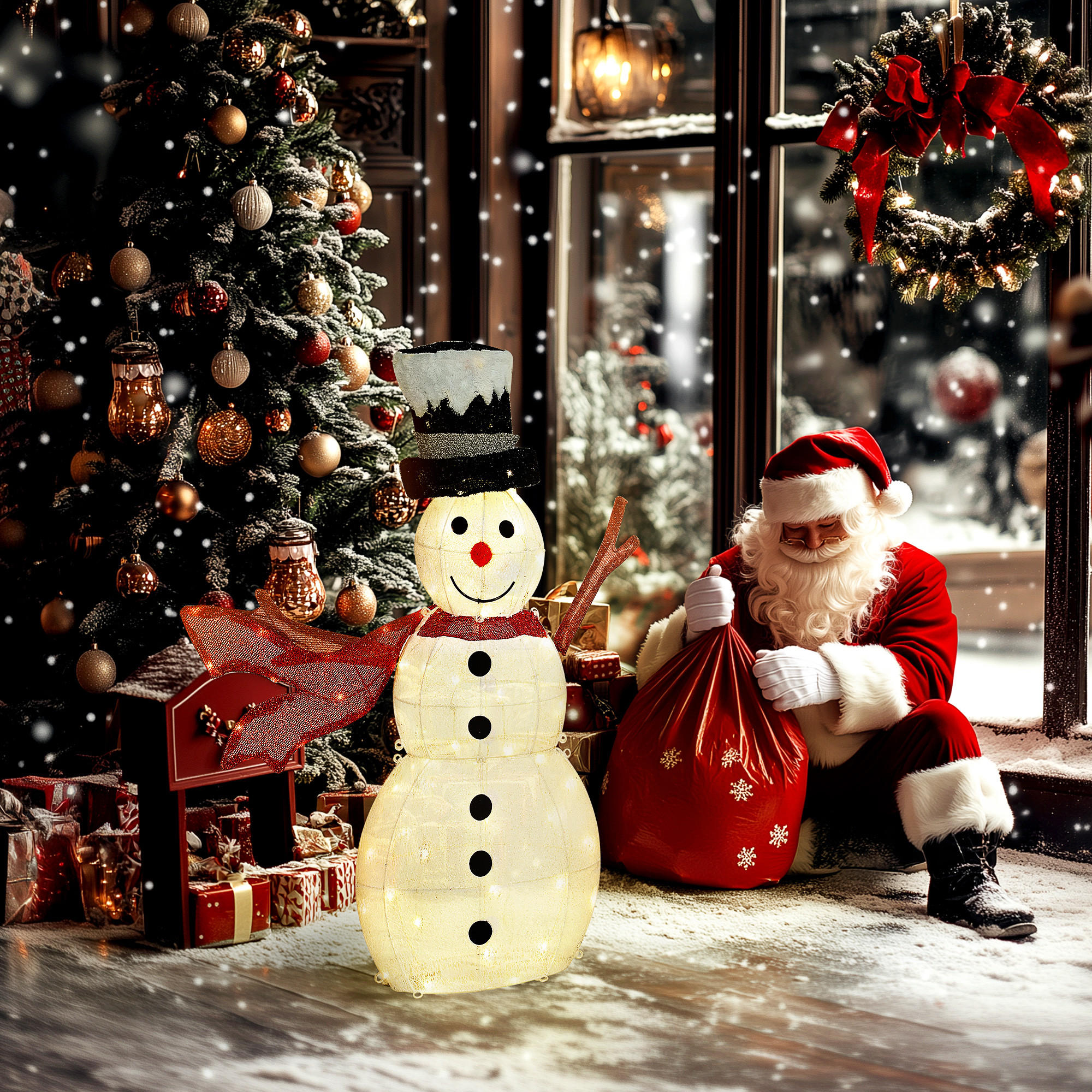 78ER LED Weihnachtsdeko, Weihnachten Schneemann für Indoor, Outdoor Mehrfarbig - Weiß, Metall (76cm) - Outsunny