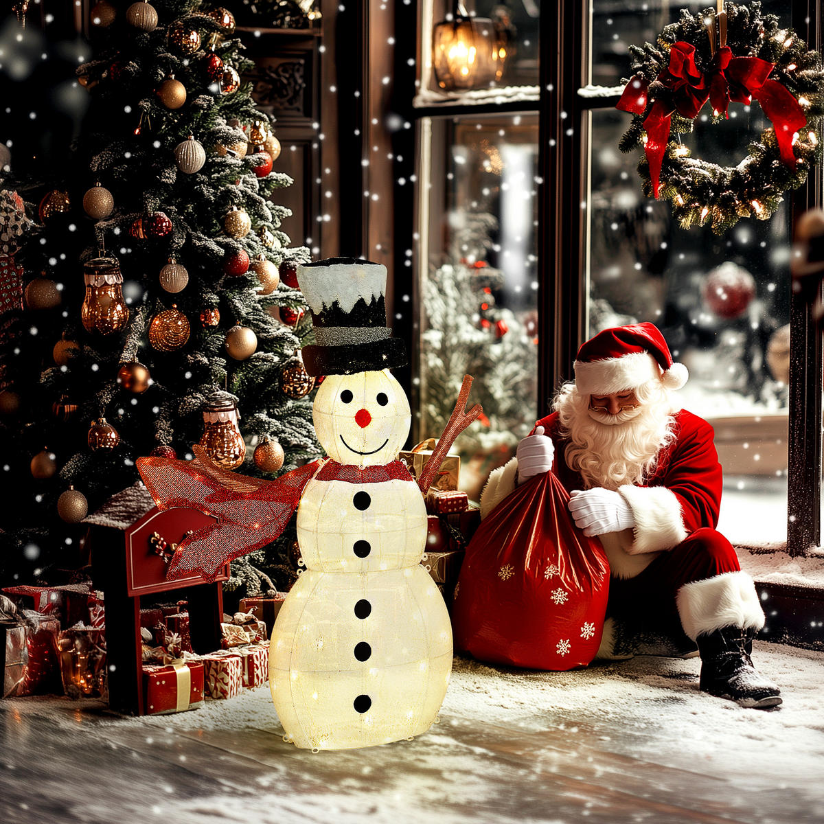 78ER LED Weihnachtsdeko, Weihnachten Schneemann für Indoor, Outdoor Mehrfarbig - Weiß, Metall (76cm) - Outsunny